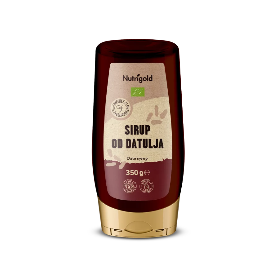 Nutrigold organic date syrup in a squeeze bottle of 350g