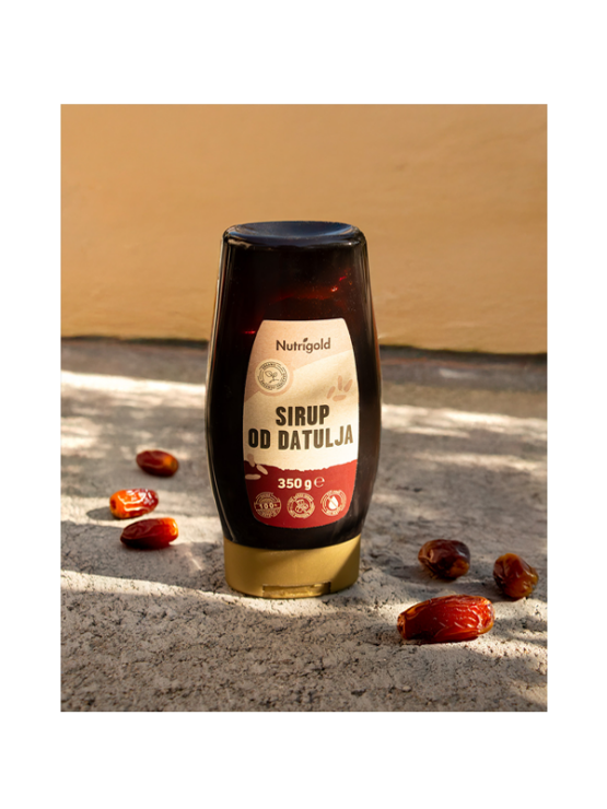 Nutrigold organic date syrup in a squeeze bottle of 350g