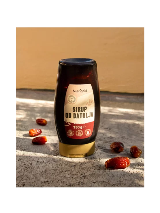 Nutrigold organic date syrup in a squeeze bottle of 350g