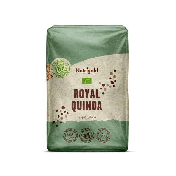 Nutrigold organic royal quinoa in a transparent packaging of 500g