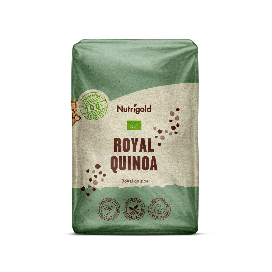Nutrigold organic royal quinoa in a transparent packaging of 500g