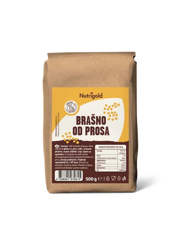 Nutrigold millet flour in brown packaging of 500 grams
