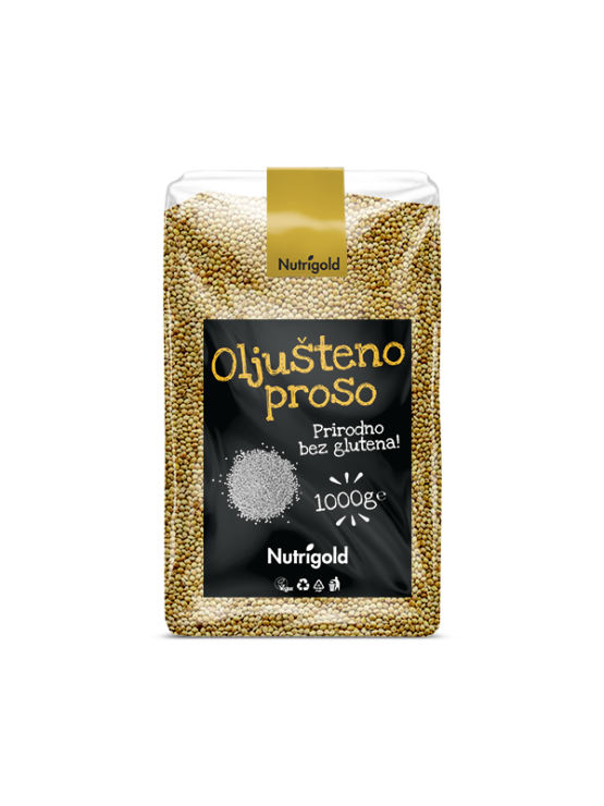 Nutrigold hulled millet in a transparent packaging of 1000g