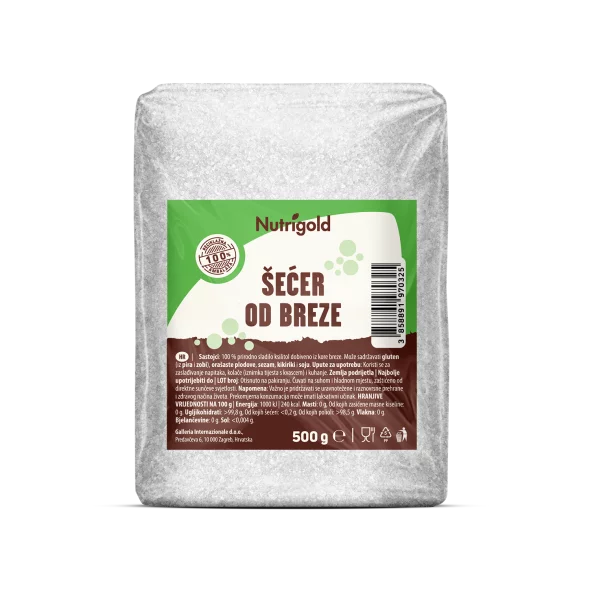 Nutrigold birch sugar xylitol in a transparent packaging of 500g