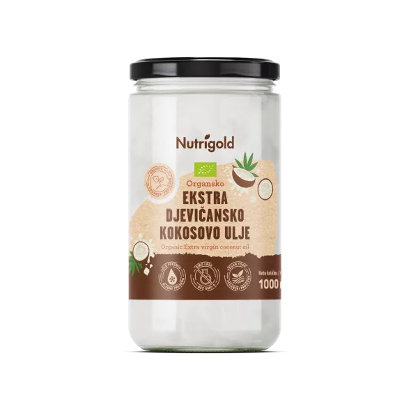 Nutrigold organic extra virgin coconut oil in a jar of 1000ml