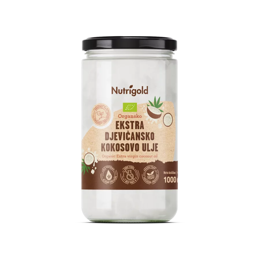 Nutrigold organic extra virgin coconut oil in a jar of 1000ml