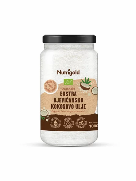 Nutrigold organic extra virgin coconut oil in a jar of 1000ml