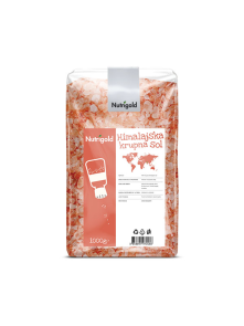 Nutrigold Himalayan coarse salt in a transparent packaging of 1000g