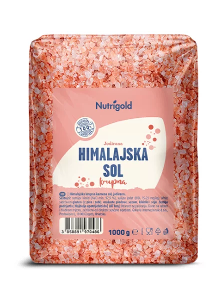 Nutrigold krupna himalajska sol u prozirnoj plastičnoj amabalaži od 1kg.