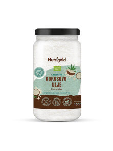 Nutrigold organic odourless coconut oil in a glass jar of 1000ml