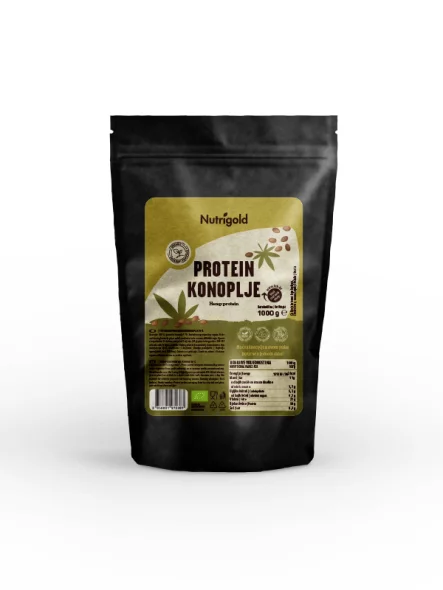 Nutrigold organic hemp protein powder in a packaging of 1000g