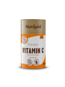 Nutrigold vitamin c powder in orange cardboard packaging of 500g