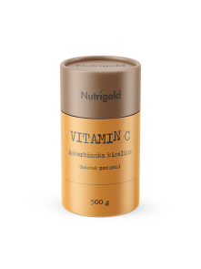 Nutrigold vitamin c powder in orange cardboard packaging of 500g