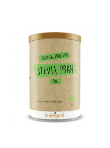 Nutrigold organic stevia powder in a cylinder cardboard packaging of 150g