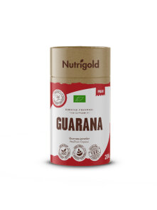 Nutrigold organic guarana powder in a cylinder shaped packaging containing 200g