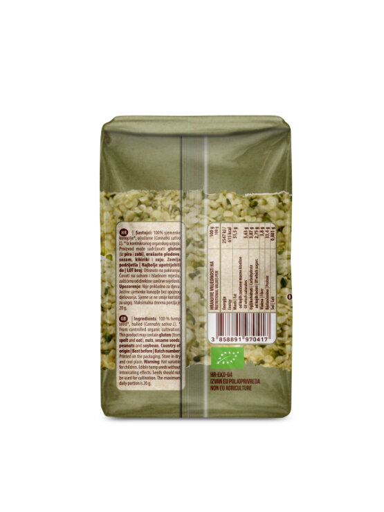 Nutrigold organic hulled hemp seeds in a packaging of 250g