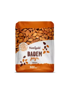 Nutrigold Almond kernels in a transparent plastic container of 500 grams.