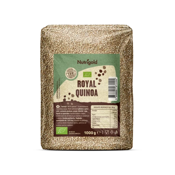 Nutrigold organic quinoa royal in a transparent packaging of 1000g