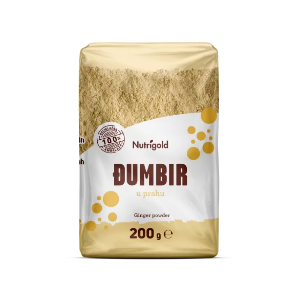 Nutrigold ginger powder in a transparent packaging of 200g