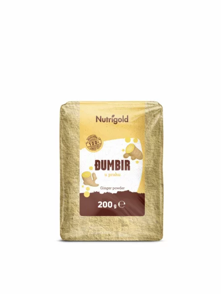 Nutrigold ginger powder in a transparent packaging of 200g