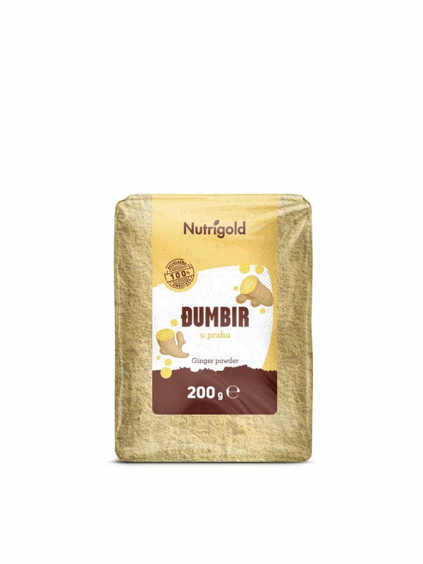 Nutrigold ginger powder in a transparent packaging of 200g