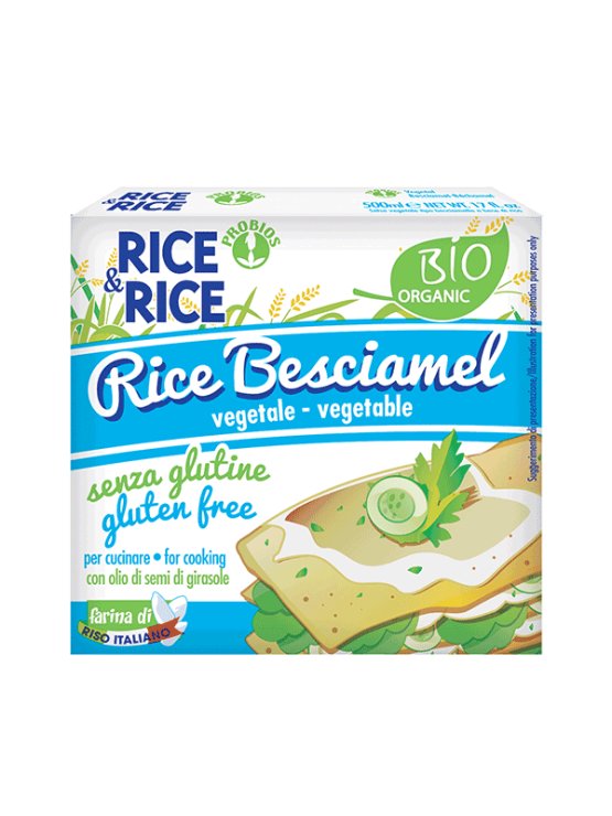 Probios organic rice béchamel in a cardboard packaging of 500g