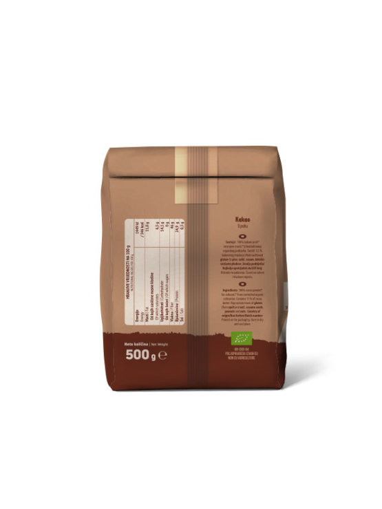 Nutrigold organic cocoa powder in cylinder shaped cardboard packaging of 500g