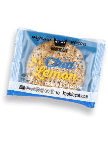 Kookie Cat organic chia and lemon cookie in a transparent 50g bag