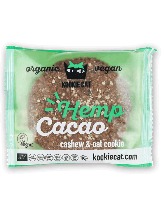 Kookie Cat organic and gluten free cashew and oat cookie with hemp and cocoa