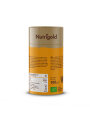 Nutrigold organic turmeric powder in orange cardboard cylinder shaped packaging of 100g