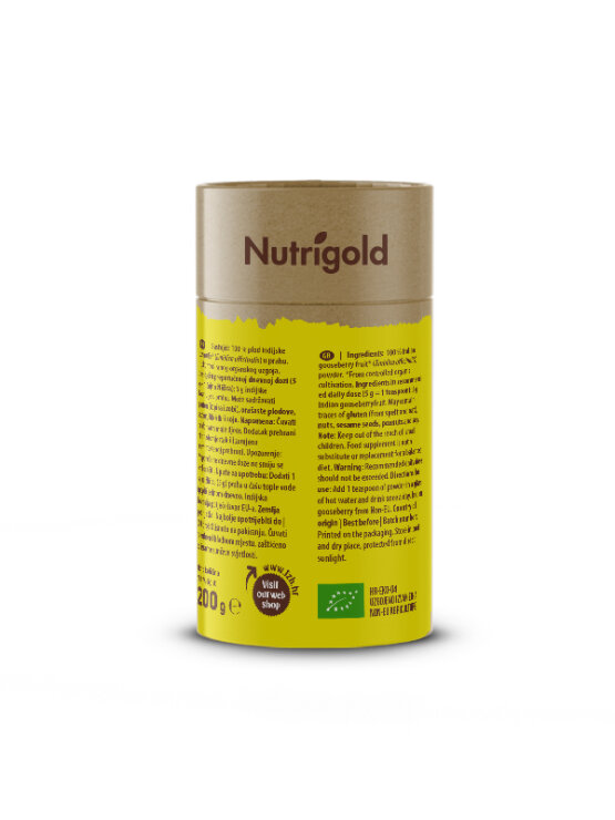 Nutrigold amla powder organically cultivated in a brown container of 200 grams