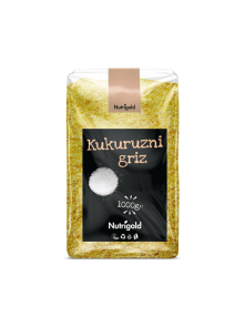Nutrigold corn grits in a transparent packaging of 1kg