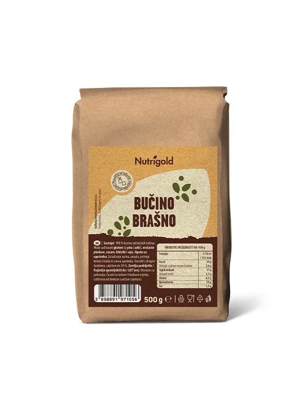 Nutrigold pumpkin seed flour in a brown packaging of 500 grams