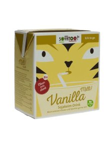 Soyatoo organic soy drink with vanilla in a convenient packaging of 500g with a straw