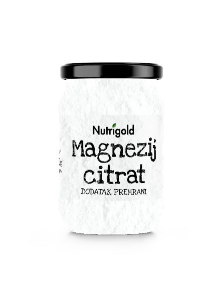 Nutrigold magnesium citrate in a glass jar of 400g