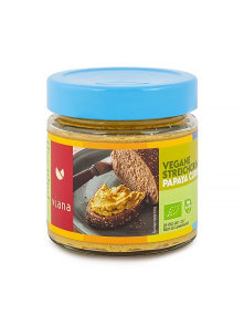 Viana organic papaya and curry spread in a 180g glass jar