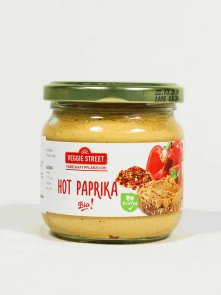 Veggie street organic hot paprika spread in a 180g glass jar