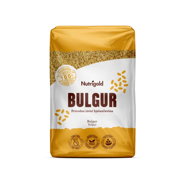 Nutrigold bulgur in a transparent packaging of 1kg