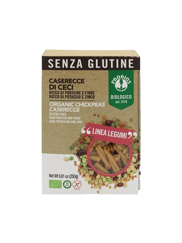 Probios chickpea caserecce pasta in a packaging of 250g