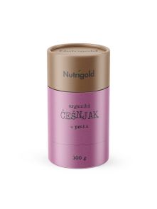 Nutrigold organic garlic powder in cardboard cylinder shaped packaging 100g