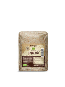 Nutrigold organic long grain brown rice in a transaprent packaging of 500g