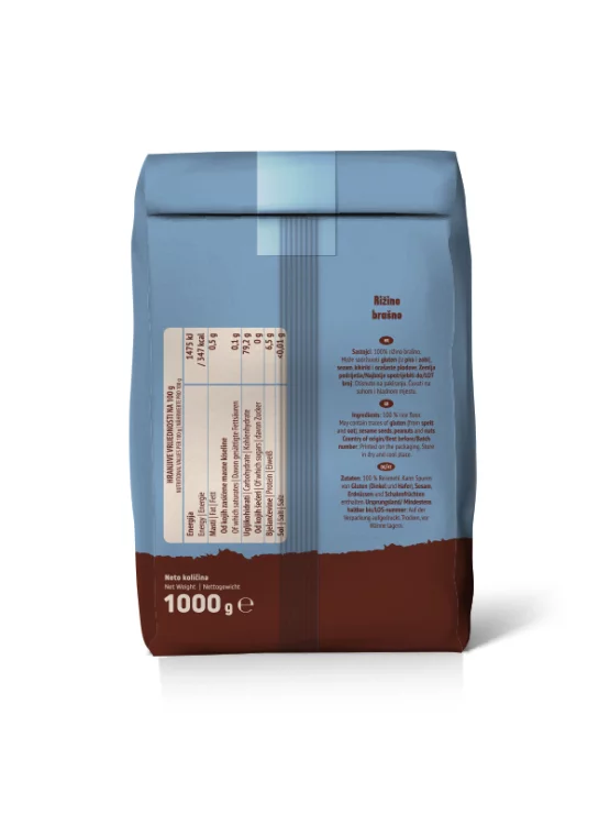 Nutrigold rice flour in a packaging of 1000g