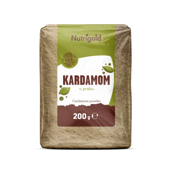 Nutrigold green cardamom powder in a transparent packaging of 200g