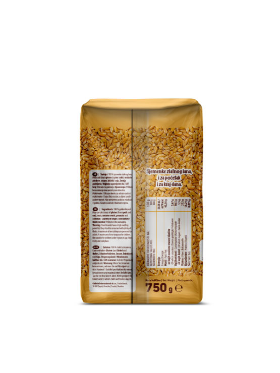 Nutrigold golden linseed in a transparent packaging of 750g