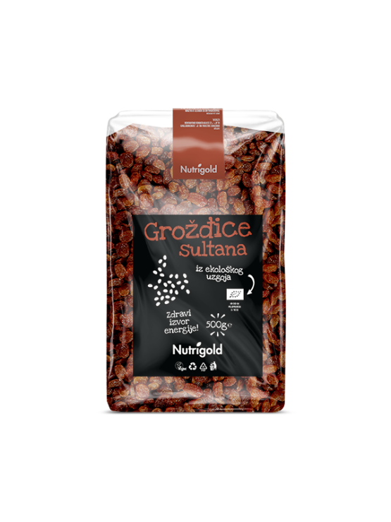 Nutrigold organic sultanas in a packaging of 500g