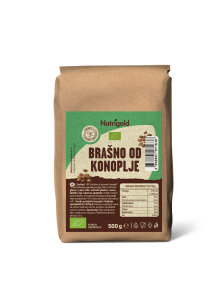 Nutrigold hemp flour from controlled organic agriculture in brown packaging of 500 grams