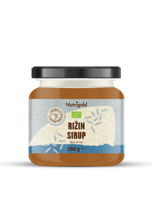 Nutrigold organic rice syrup in a transparent glass jar of 350g