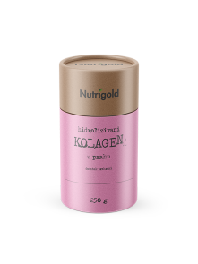 Nutrigold hydrolyzed collagen powder in a cylinder shaped packaging of 250g