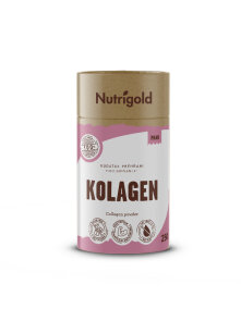 Nutrigold hydrolyzed collagen powder in a cylinder shaped packaging of 250g