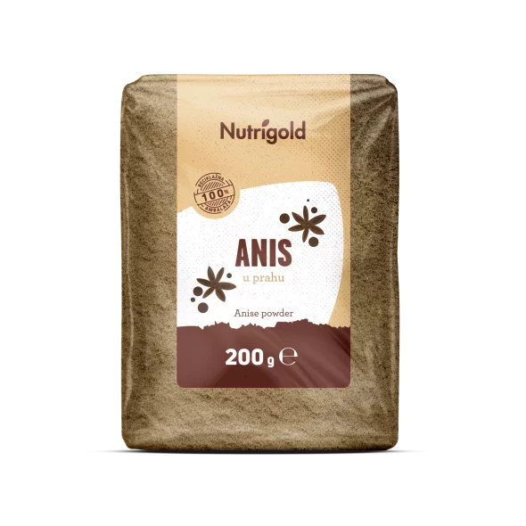 Nutrigold anise powder in a transparent plastic bag of 200 grams